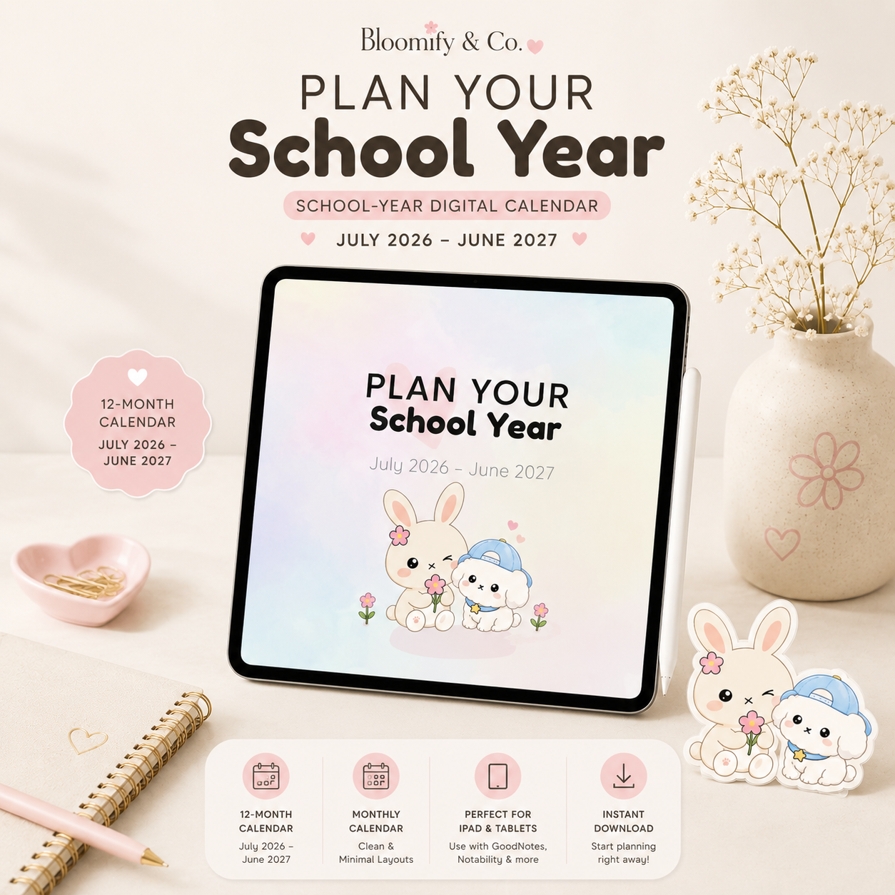 Bloomify School Year Calendar 2026-2027 (Digital PDF)