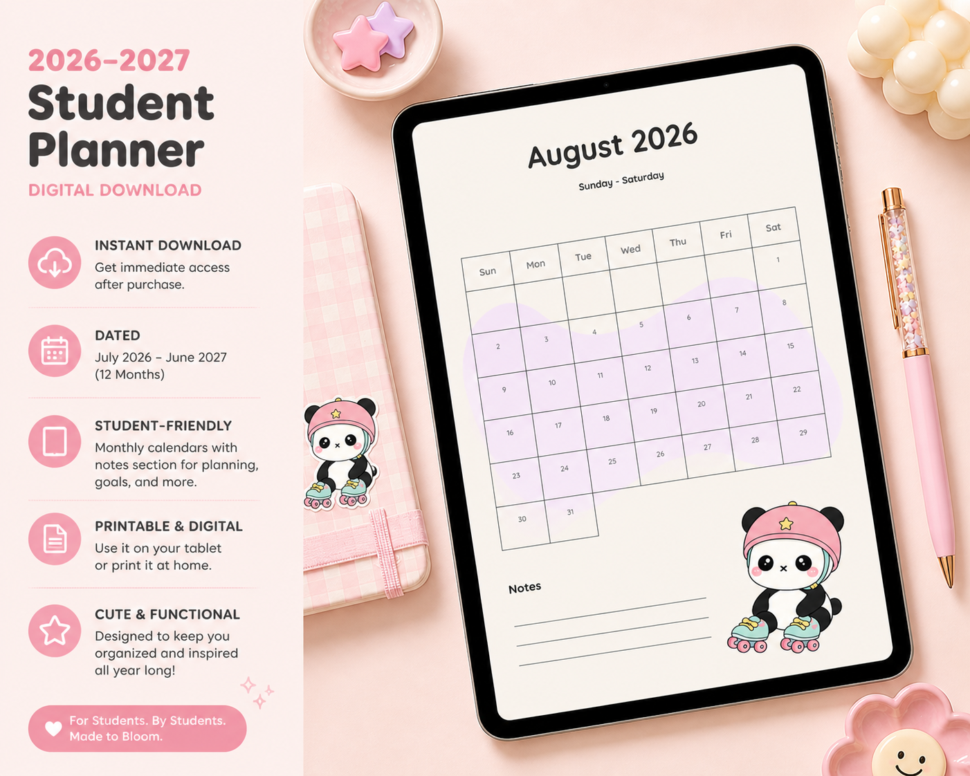 Bloomify School Year Calendar 2026-2027 (Digital PDF)